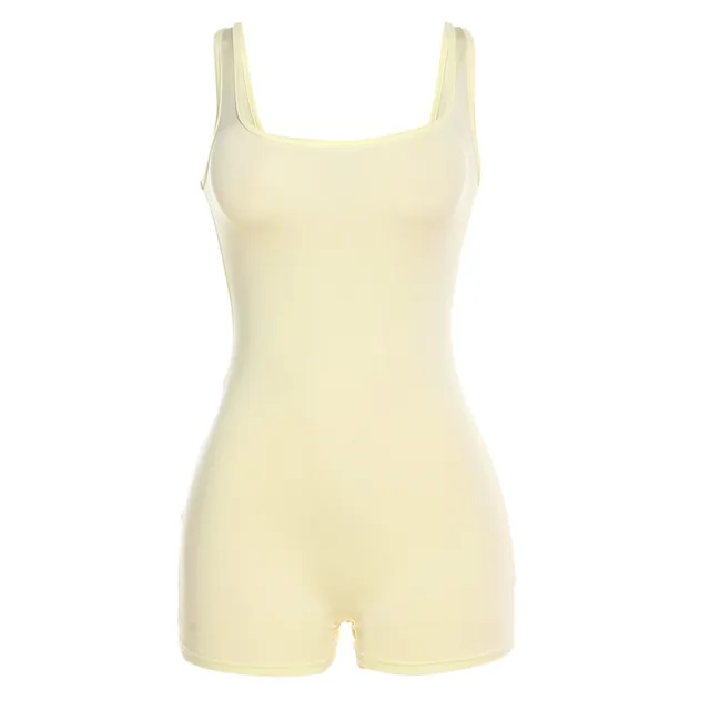 Women's Fashion One Line Neck Slim Fit Wrap Hip Casual Jumpsuit Yellow - Shop at LoveMi