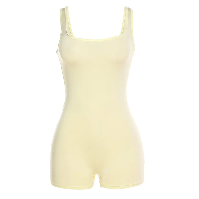 Women's Fashion One Line Neck Slim Fit Wrap Hip Casual Jumpsuit - Yellow