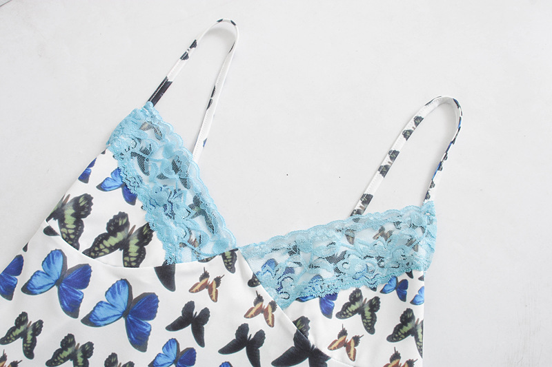 Title 3, Lace Butterfly Print Sling Cropped Slim Top