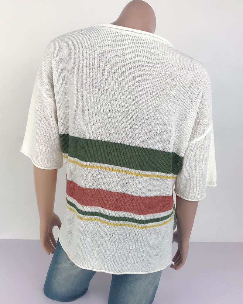 Women's Striped Patchwork Color Off - Shoulder Sweater