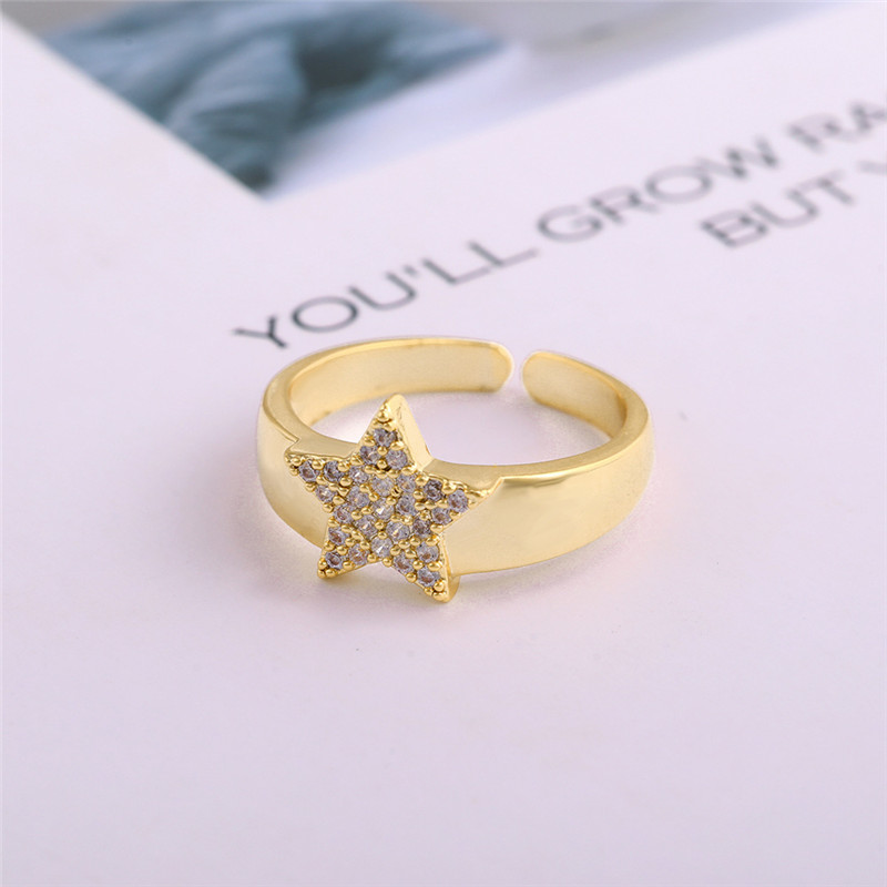 18K Gold Color Preserving Jewelry Micro-inlaid Zircon Pentagram Ring