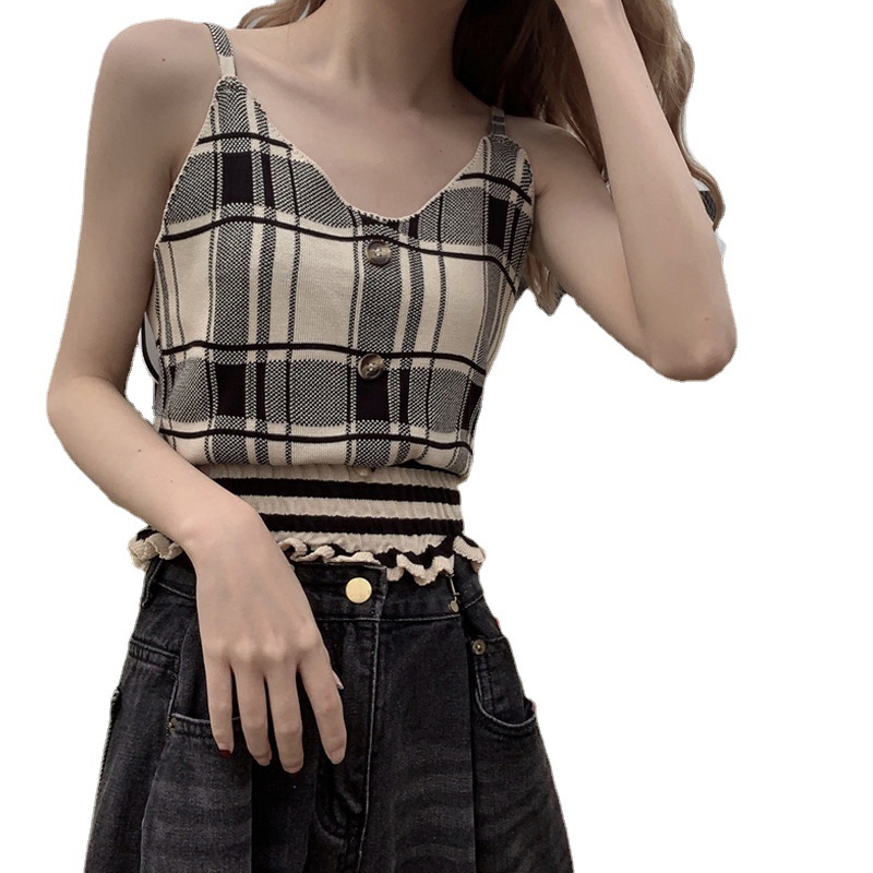 Title 2, Thin Sleeveless Sleeveless Inner Top Plaid Base...