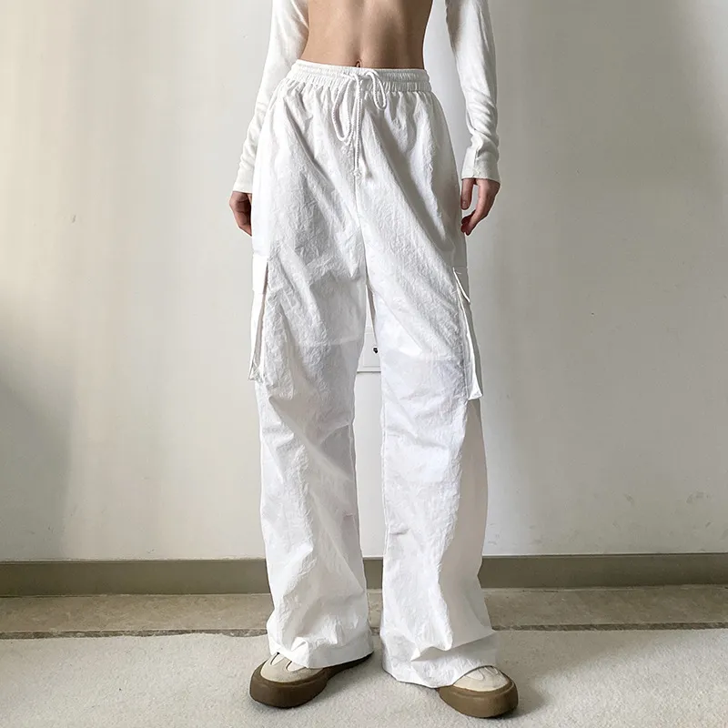 Loose Belted Tie Casual Straight-Leg Trousers - White