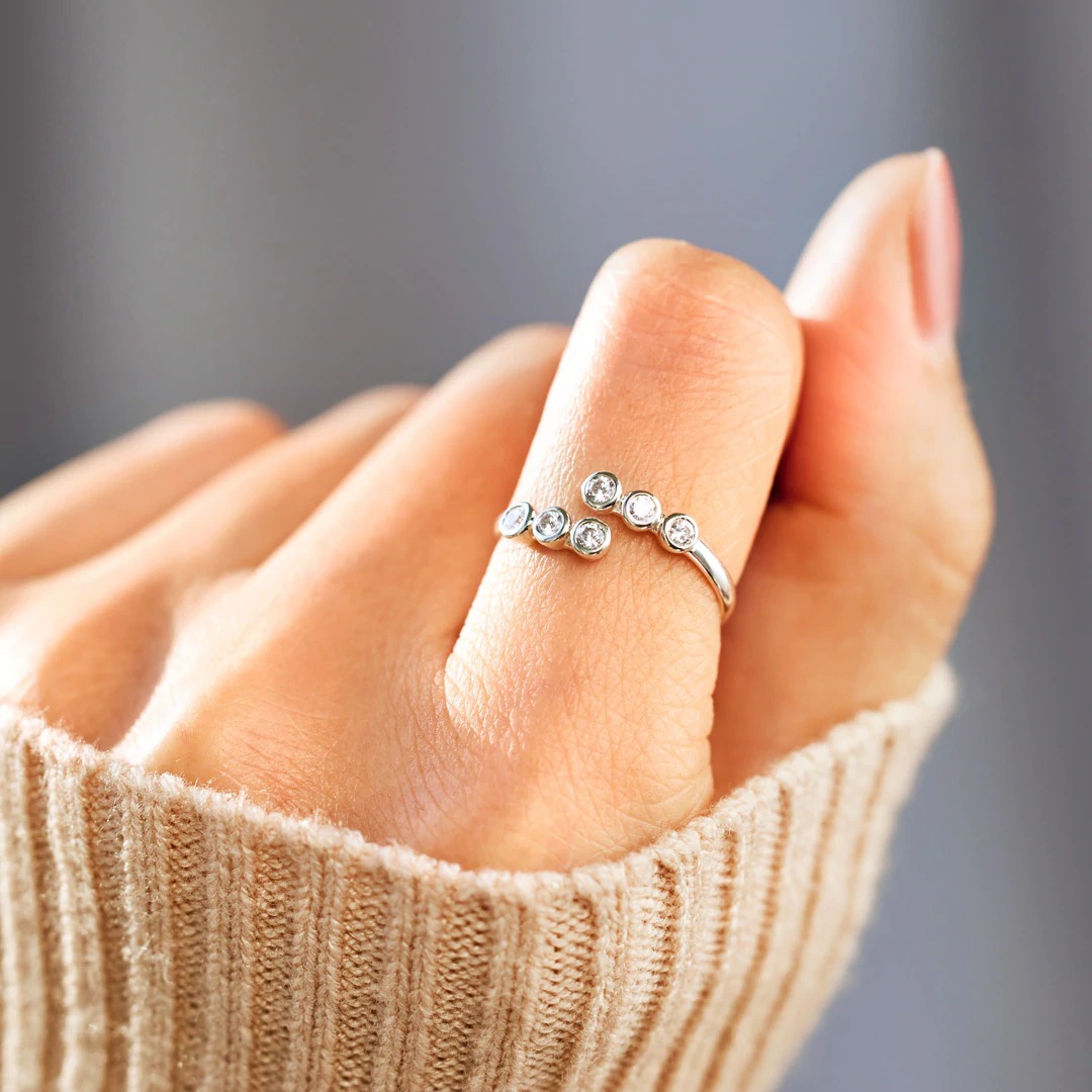 S925 Sterling Silver Round Row Zircon Ring For Women