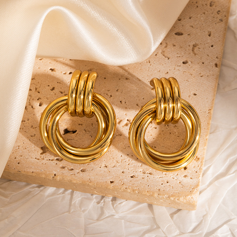 Gold Stainless Steel Titanium Steel Earrings Niche Light Luxury High-End No Fade Studs