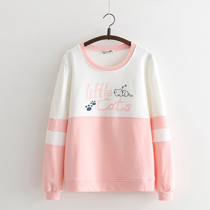 Title 1, Colorblock cat print long-sleeved sweatshirt