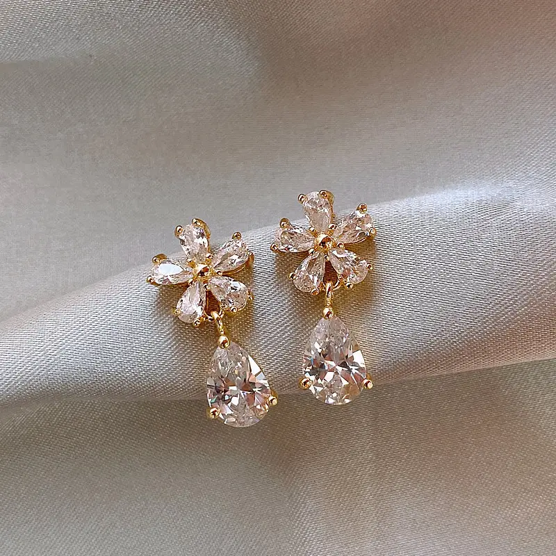 Sense Of Minority Design Zircon Flower Earrings Girl