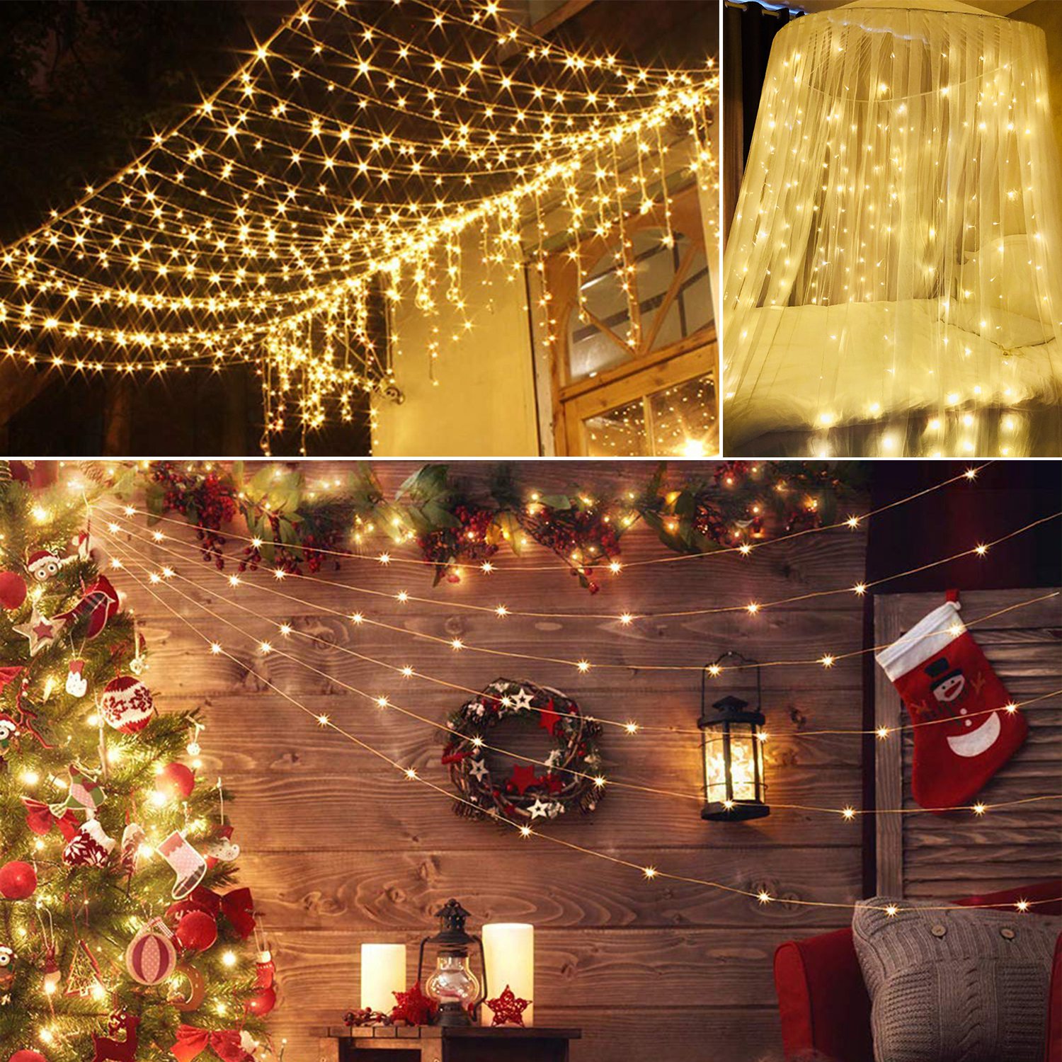 1Pc 3Meter 300 LEDs String Curtain Light With Remote 8 Light Modes IP44 Waterproof For Christmas Halloween New Year Yard Garden Party
