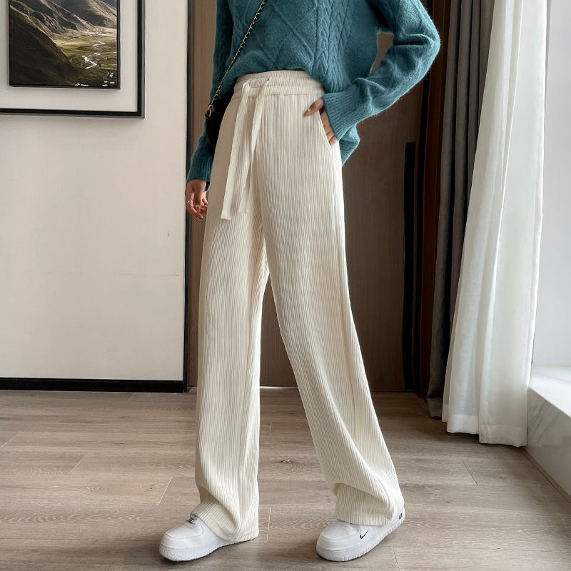 Women's Fashion Simple Solid Color Elastic Waist Tie Wide Leg Pants