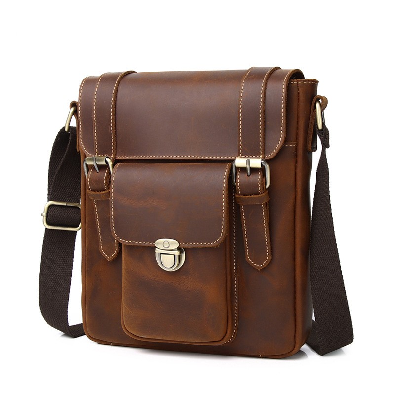 Crazy Horse Skin Men's Fashion One Shoulder Crossbody Bag