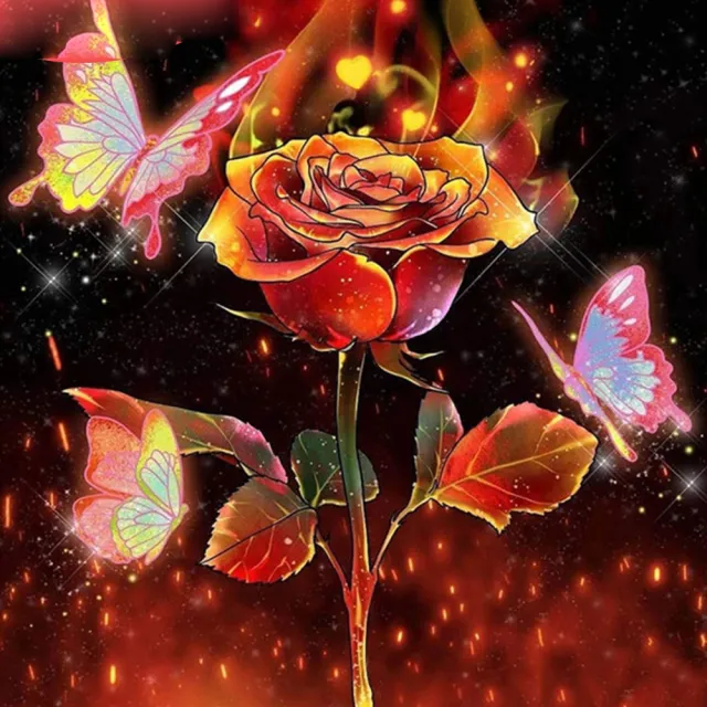 Household Flowers And Butterflies Diamond Painting Cross Stitch Red - Shop at LoveMi