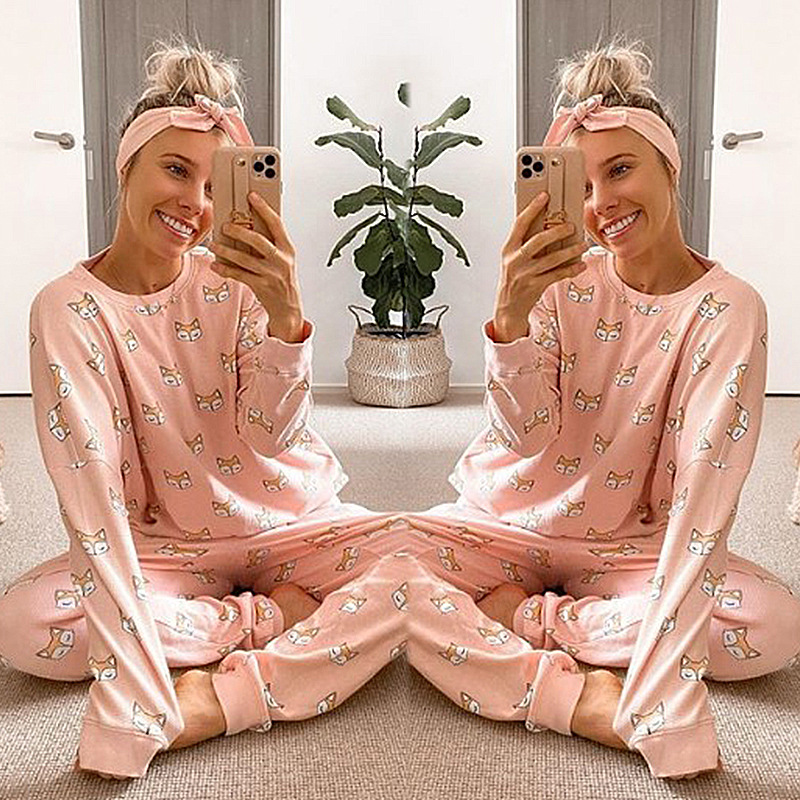 Printed Casual Home Long-Sleeved Trousers Suit