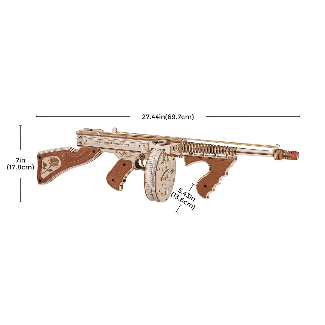 Rokr Thompson Wooden Puzzle Toy Model. Product Description: Thompson Submachine Gun 3D Wooden Assembly Gun. Characteristics: Product Name: Thompson Submachine Gun, Brand: Rokr, Theme: Thompson Submachine Gun, Material: Wood, Age: 12+, Finished Size: 697*1