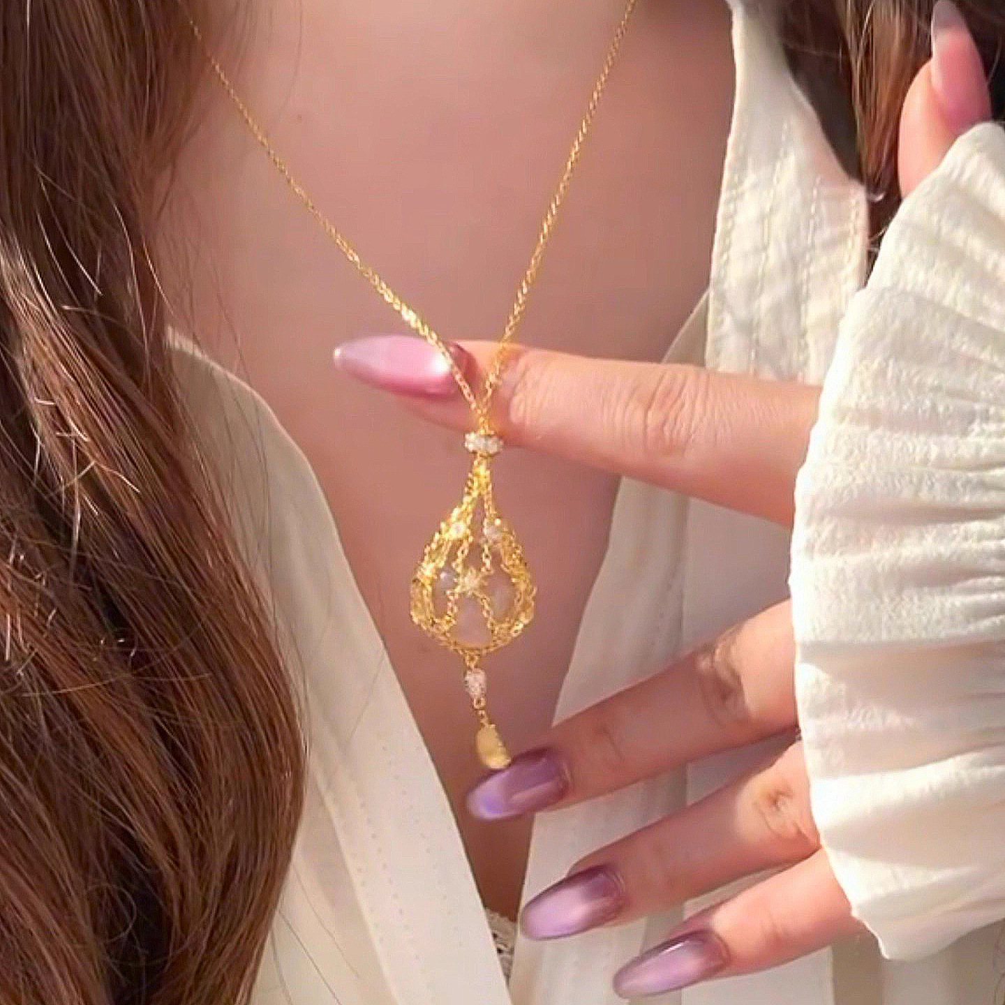 Hollow Star Cage Clear Simulated Zirconia Multi Dangle Necklace Silver Tone Thin Chain Women Romantic Daily Ornaments