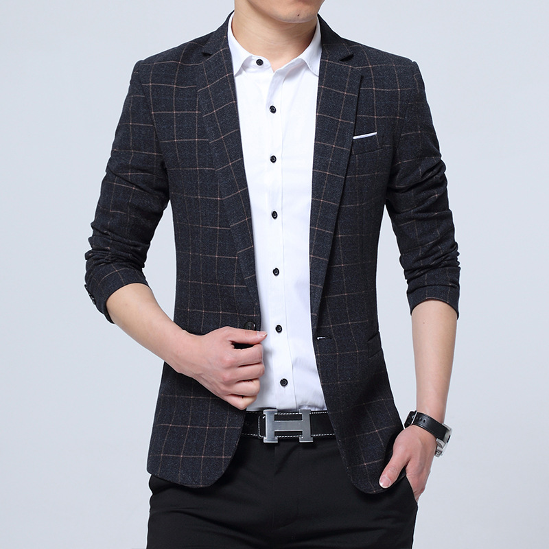 Plaid Casual Small Suit Men's Self-cultivation And Handsome Single-suit Men's Suit