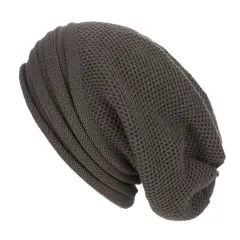 Pleated cuffed woolen hat - Grey - View 1
