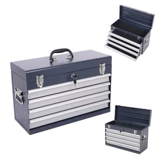 Heavy Duty Metal Tool Box, 21-inch, Portable Metal Tool Box With 4 Drawers, Small Tool Chest With EVA Liners, Ball Bearing Slide Drawers Locking & Powder Coated Finish, Multi-Funct