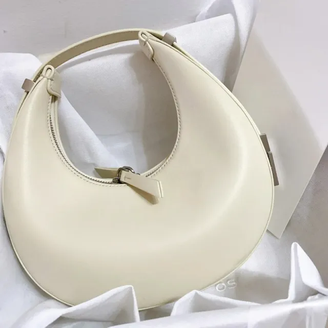 Crescent Bag Underarm Bag Metal Buckle Small Round Bag Beige - Shop at LoveMi