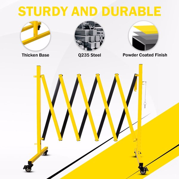 Metal Expandable Barricade, 17FT Traffic Barricade With Casters, Retractable Security Gate, Portable Driveway Gate Outdoor Barricade Fence For Construction Area, Traffic Control, Garage 17FT — foto 4