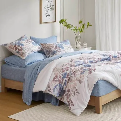 Floral Comforter Set With Bed Sheets Blue