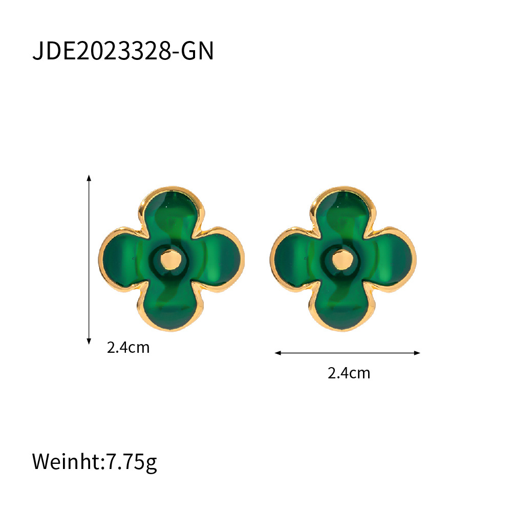 Title 7, Brincos de flor verde retrô de luxo suave 925 e...