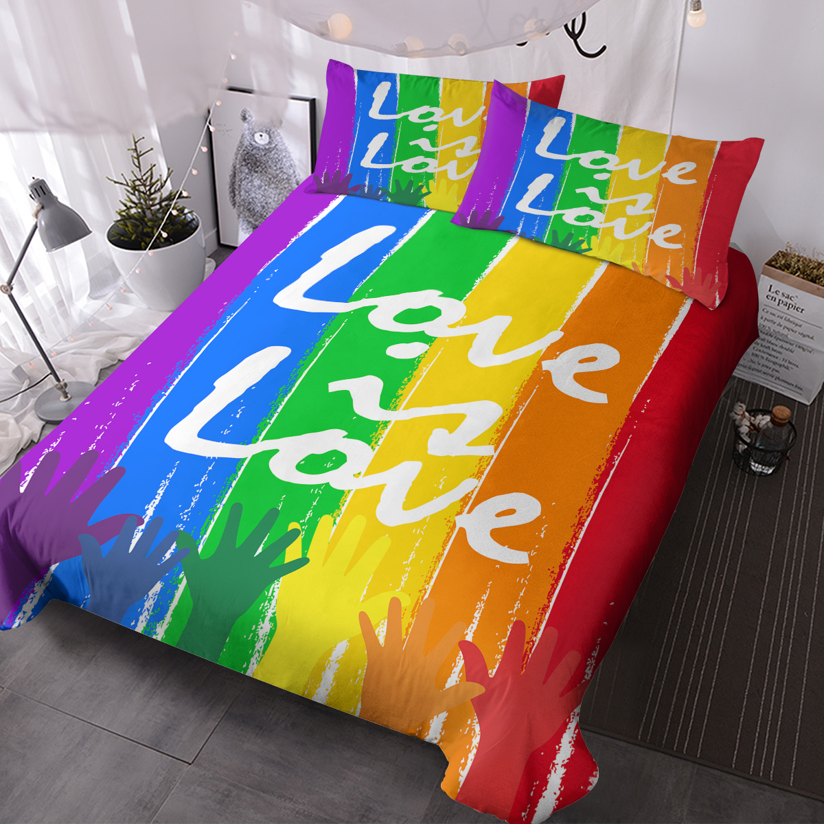 3 Pieces Striped Duvet Cover Set, Microfiber Colorful Stripes Pattern Printed Comforter Cover, Rainbow Striped Bedding Set Soft Breathable Duvet Cover