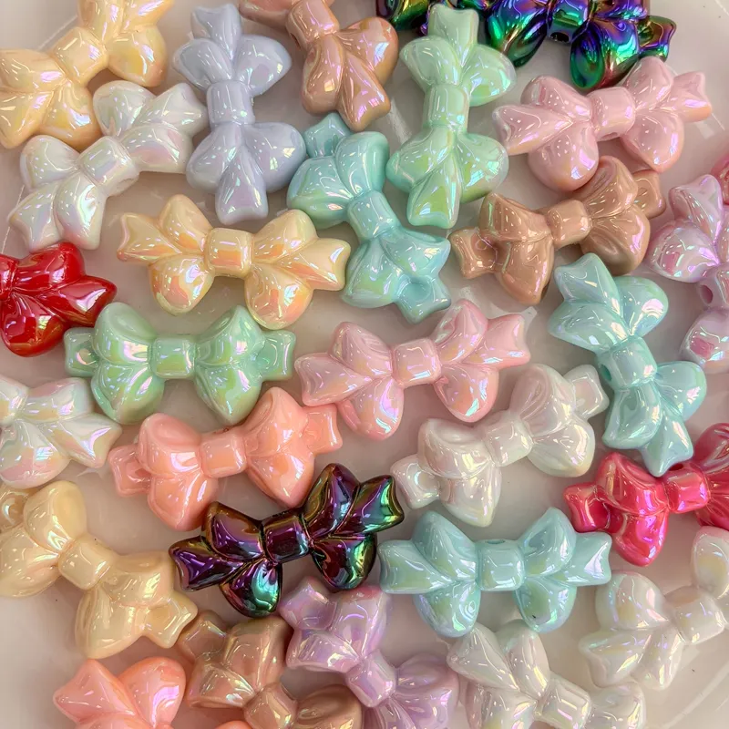 UV Plated Acrylic Bow Beads, Iridescent Ribbon