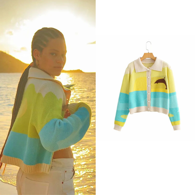 Printed Loose Lapel Long-sleeved Knitted Sweater Cardigan Jacket Women