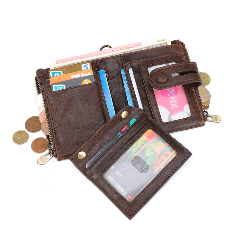 New Antimagnetic Retro Chocolate Color Double Zipper Casual Wallet