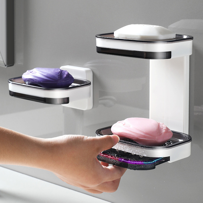 Wall Mount Self Draining Soap Dish NoDrilling Bar Soap