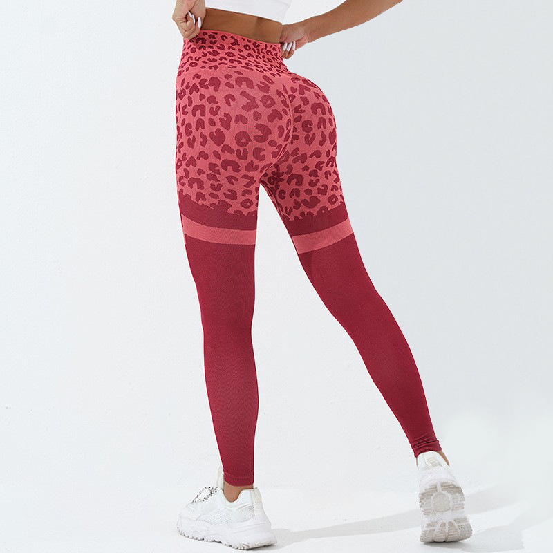 Leopard Print Fitness Pants For Women High Waist Butt Lifting Seamless Leggings Elastic Running Sport Training Yoga Pants Gym Outfits Clothing Red - Shop at LoveMi