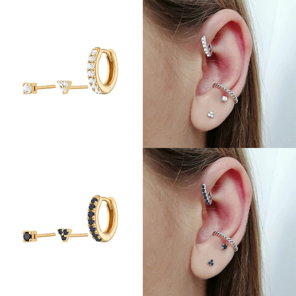 Sterling Silver Diamond Trinity Combination Stud Earrings