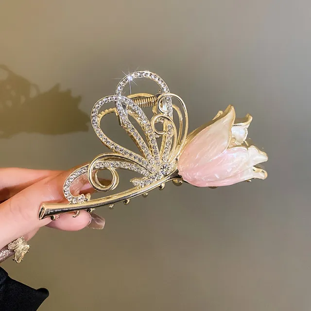 Women's Diamond encrusted Butterfly Wings Flower Hairpin Light Pink - Shop at LoveMi
