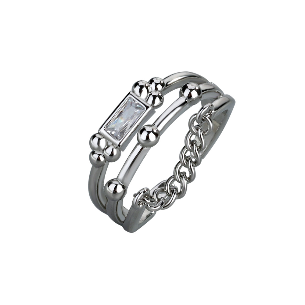High Cold Dominant Zircon Fashion Wide Chain Multilayer Ring