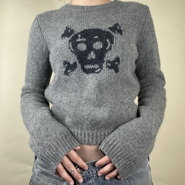 Women's New Long Sleeved Knitting Skull Fashionable Sweater Grey - Shop at LoveMi