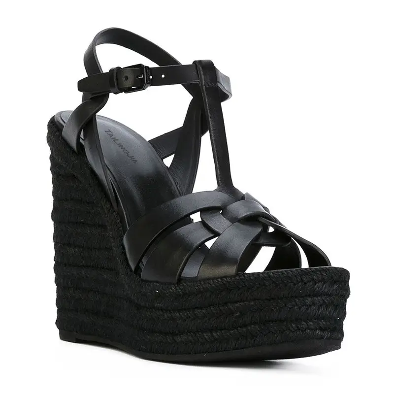 White Brown Black PU Hemp Rope Ladies Shoes