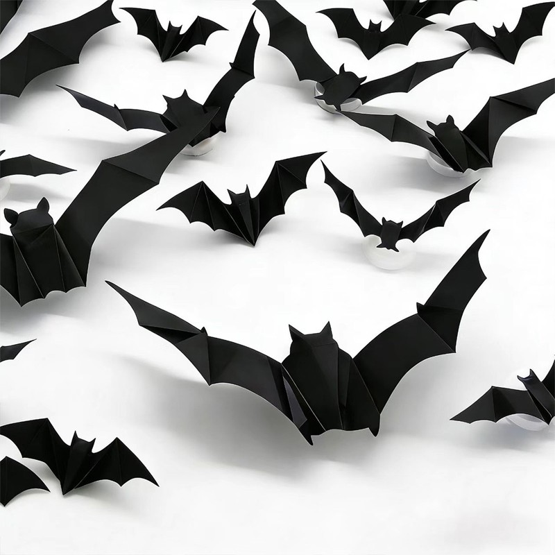 12-36pcs Bats Wall Decor Halloween Decorations 3D Realistic Bat With LED Lights — image 3
