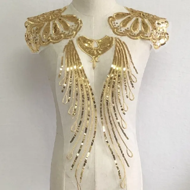 Gold Glitter Embroidery Cloth Stick Dance Clothes Decorative Accessories Patch Hand Stitched Gold - Shop at LoveMi