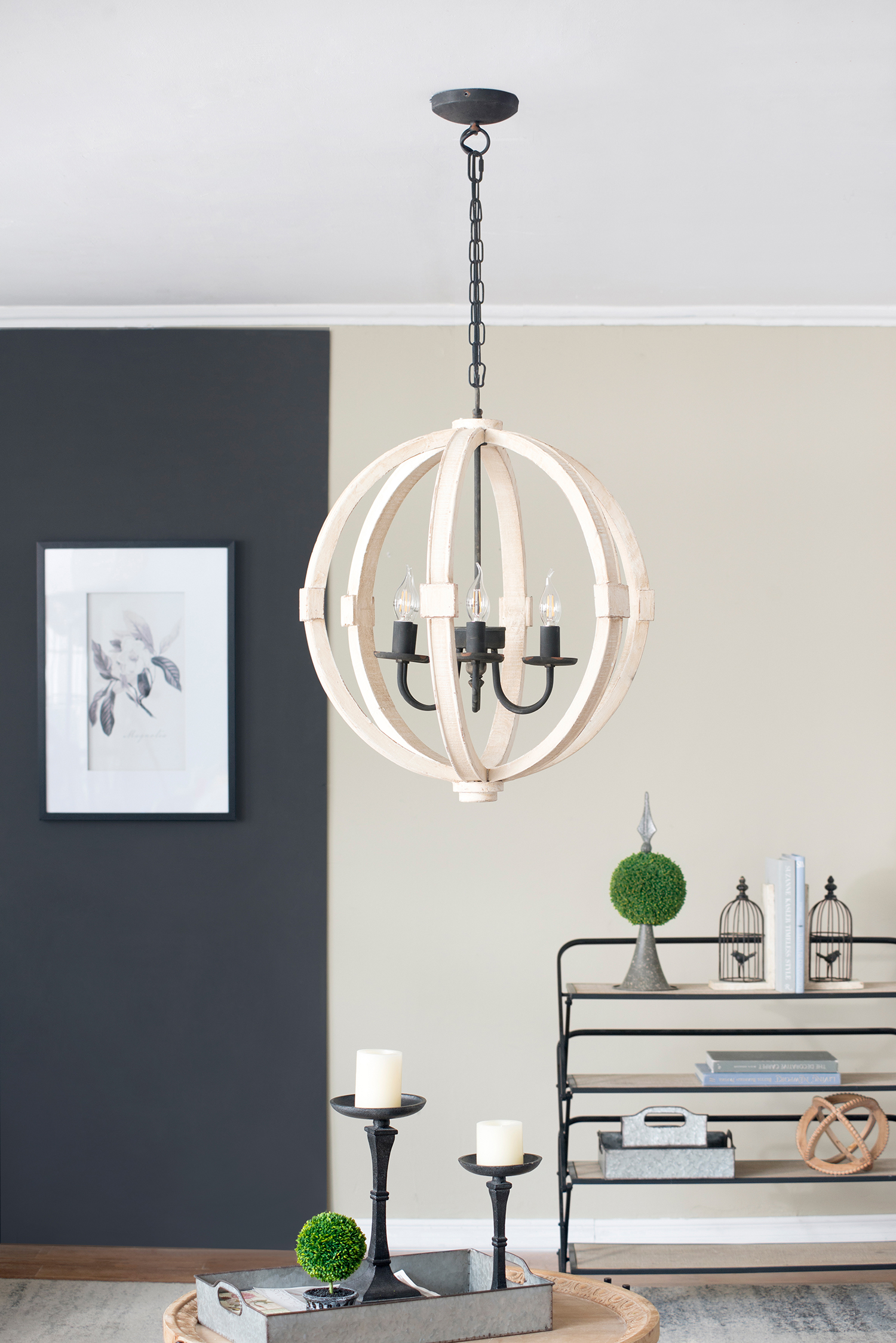 6 - Light Wood Chandelier With Adjustable Chain For Kitchen view 5