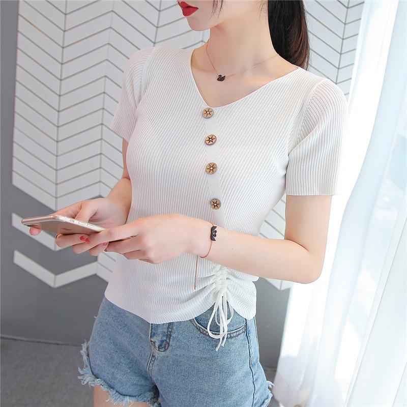 Ice Silk V-neck Short-sleeved T-shirt Women