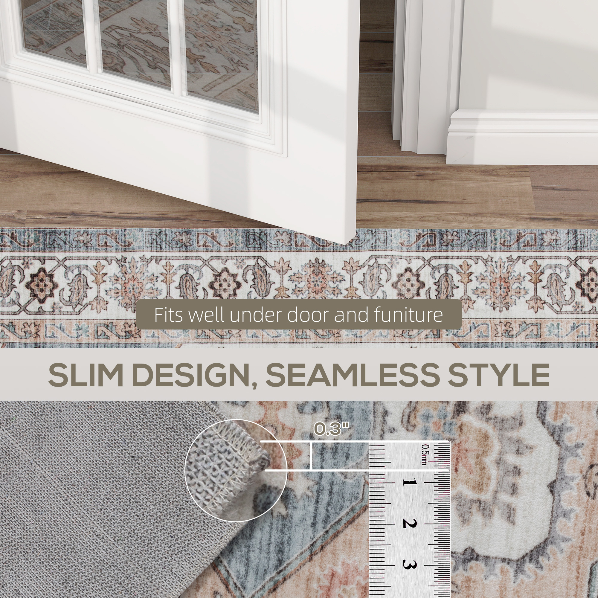 5x7 Area Rug, Vintage Machine Washable Rug, Non Slip Carpet For Living Room, Bedroom, Dining Room, Brown & Light Blue Blue - Shop at LoveMi