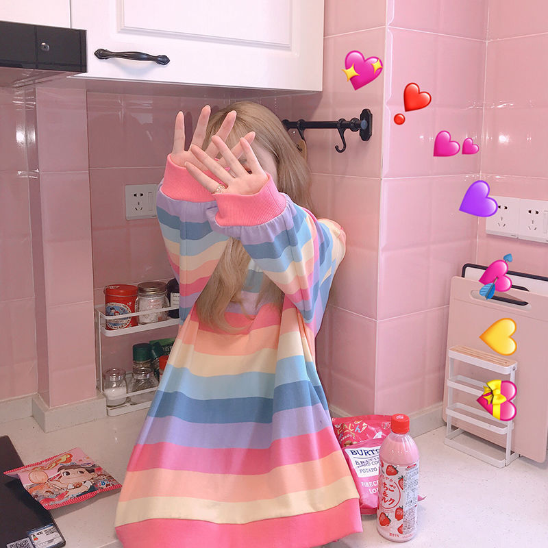 Title 6, Rainbow Striped Long Sleeve Loose Thin Top