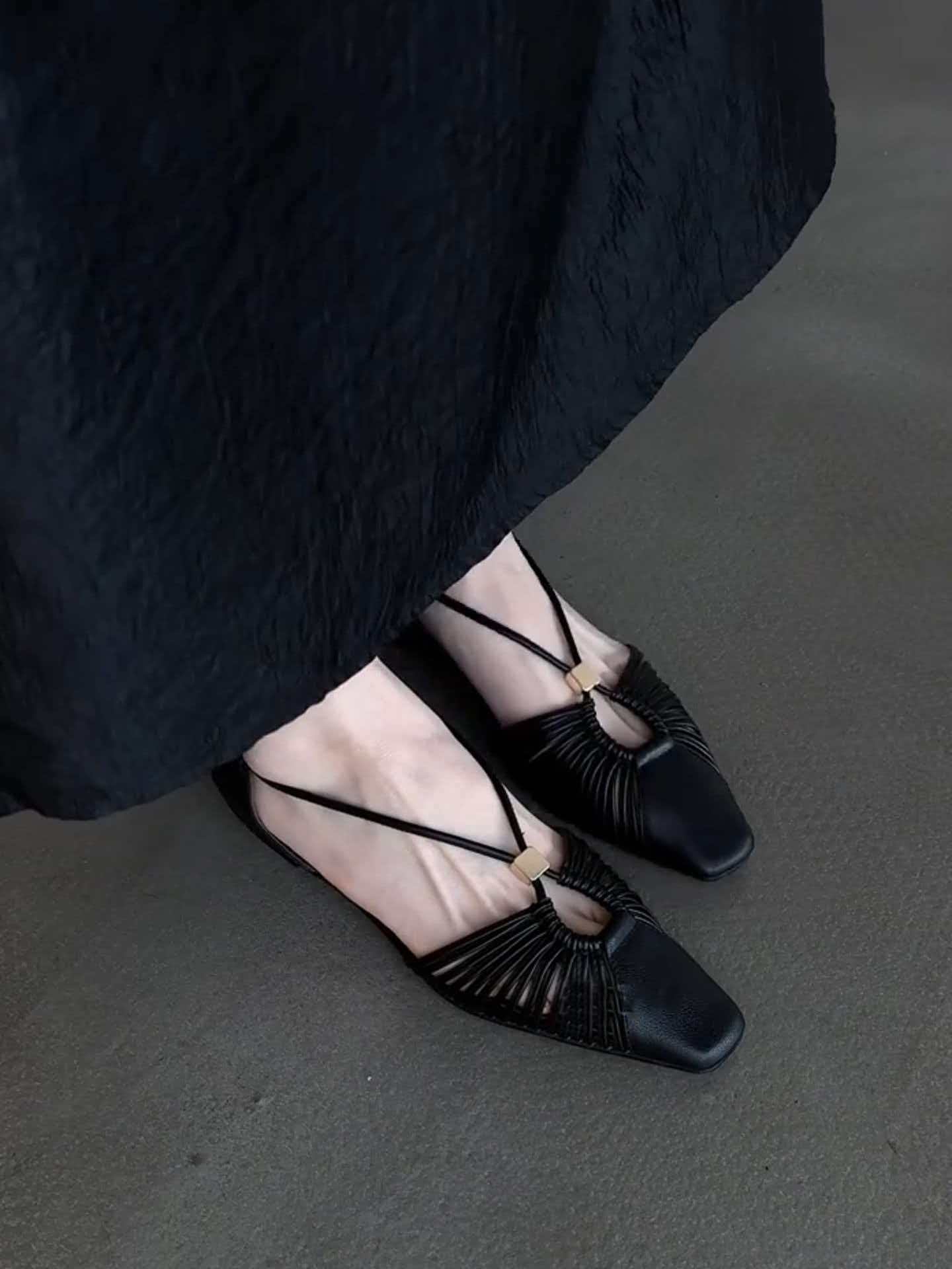Women White Moonlight Hollow Woven Sandals, New Square Toe Genuine Leather Back Strap Hollow Sandals With Hidden Height Increasing Heel — view 6