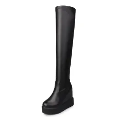 Long Tube Over The Knee Boots Women's Shoes With Thick-soled Inner Height - Black - View 1