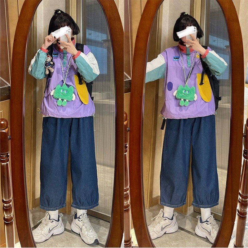 Thin Color Matching Pullover Long Sleeved Jumpsuit For Women