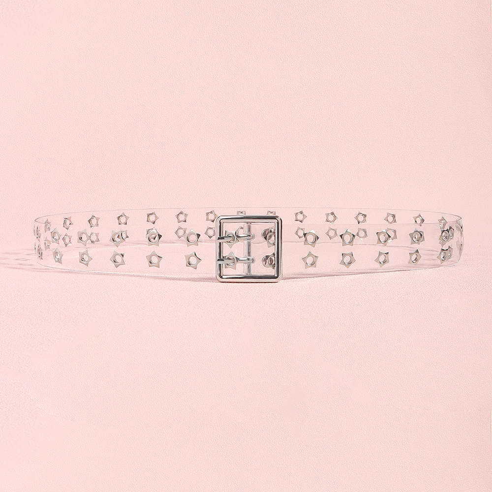 Men's And Women's Punk Style Perforated Belt Waist Chain Accessories Transparent Double Breasted Star Hollow Belt Denim Belt Trend Item