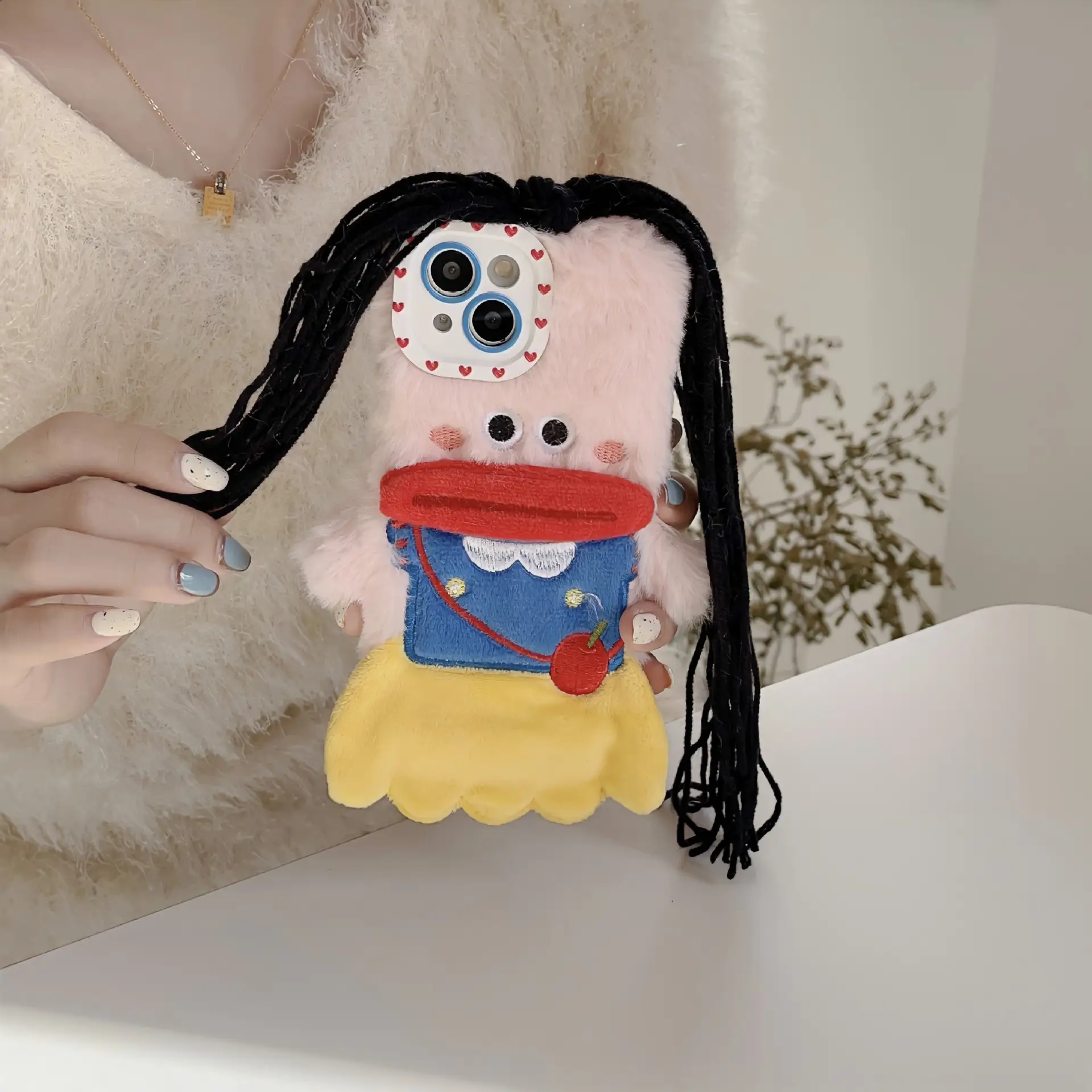 Plush Long Hair Is Suitable For 13pro Max Mobile Phone Case Anti-fall