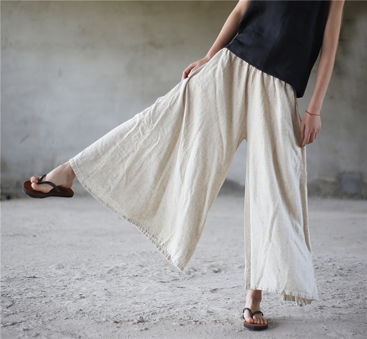 Title 4, Retro-Culottes aus Stone-Washed-Leinen mit weit...