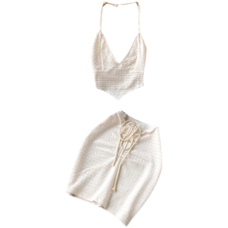 Tie Cropped Top High Waist Skirt Two Piece Set