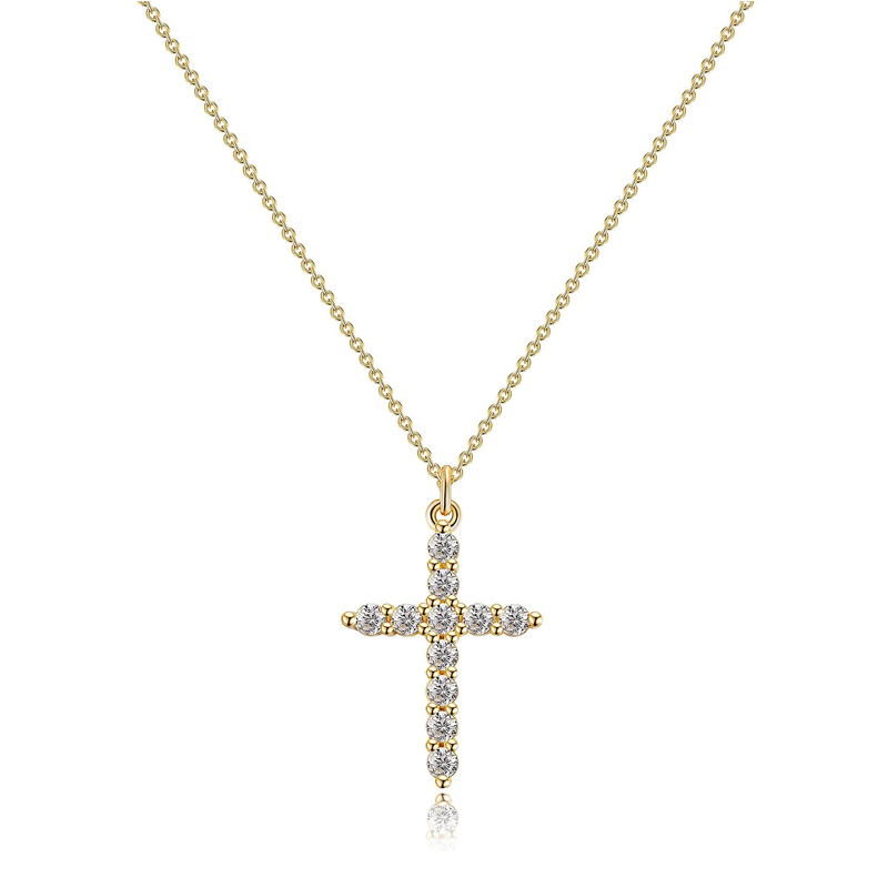 14K Gold Plated Small Cross Pendant Necklace – Minimalist Christian Jewelry for